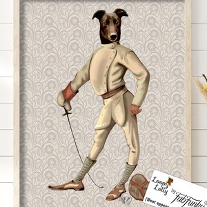 Greyhound Fencer Art Print, Dog Wall Decor