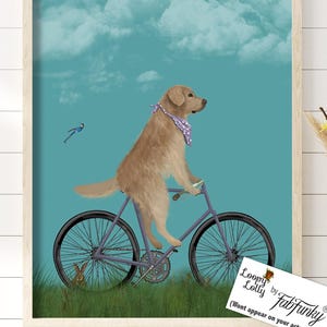 Golden Retriever Art Print, Dog on a Bicycle, Bike Lovers Wall Art for Dog Moms