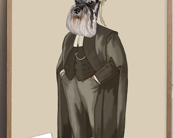 Miniature Schnauzer Art Print, Funny Dog Wall Art with Lawyer Theme