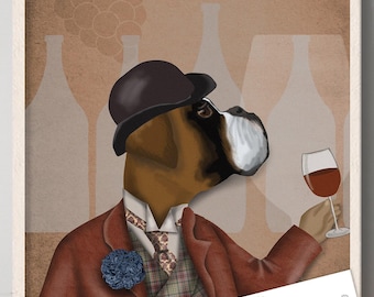 Boxer Kunstdruck, Wein Snob Hund mit Glas Weinglas, Bar Dekoration
