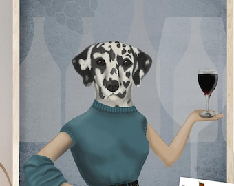 Dalmatiner Wein Snob Kunstdruck, Hund mit Weinglas