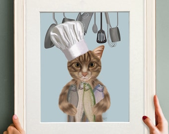 Kitten print, Cat art print, Cat chef wall art, Kitchen decor, Funny cat wall art, Cat gift, Cute cat poster, Childrens wall art, Canvas art