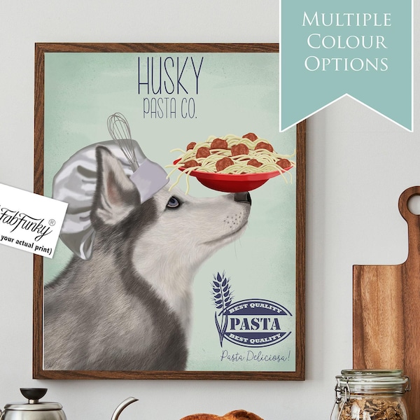 Siberian Husky Art Print, Funny Dog Wall Art with Spaghetti Pasta