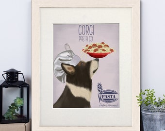 Corgi gift, Corgi art, Corgi print, Kitchen print, Kitchen decor, Italian kitchen sign, Food illustration, Gift for cook, Dog canvas art