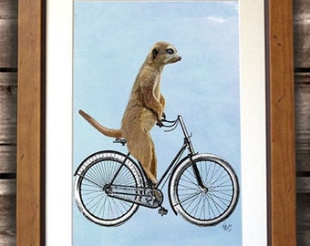 Meerkat on Bicycle Print - Kids room art kids wall print funny art print cycling print cycling poster bicycle wall art bike art print