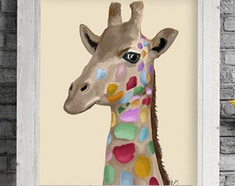 Nursery art -  Multicolored Giraffe - Wall Art for Baby Room jungle nursery decor safari nursery animal print zoo animal nursery artwork