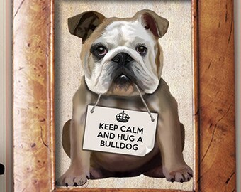 English Bulldog, Hug a Bulldog Print  Art Print Digital English Bulldog Illustration Wall Decor Wall hanging Art Picture Painting