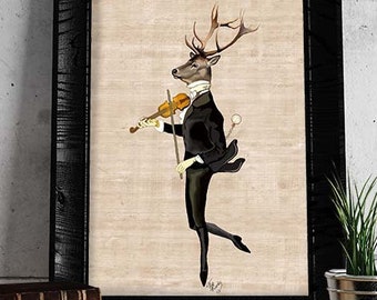 Deer Dancing Art Print Deer Illustration wall art wall decor Wall Hanging Deer Picture Deer Stag Print
