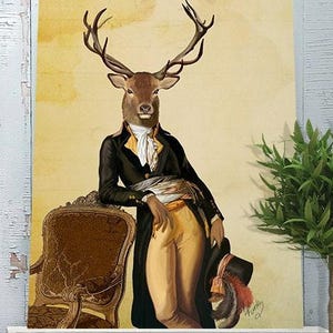 Deer print stag print deer Poster stag poster deer art print gift for mens gift deer art stag art woodland deer canvas Deer & Chair