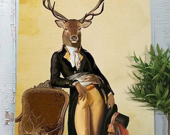 Deer print stag print deer Poster stag poster deer art print gift for mens gift deer art stag art woodland deer canvas Deer & Chair