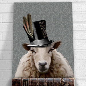 Sheep art print Steampunk Sheep  Top Hat Art Print Poster Acrylic Painting Mixed Media Poster Wall Art Wall Hanging Wall Decor