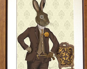 Dapper Hare Print  - Hare picture Hare wall art Hare poster hare art print Rabbit decor Bunny wall decor Rabbit Print downton abbey art