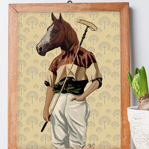 Polo pony picture, Print of a horse dressed in polo clothes, Equestrian gift for polo player, Framed or canvas art made in Uk by Fab Funky