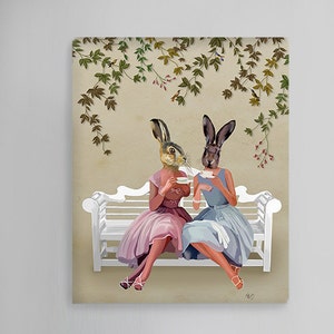 Rabbit Chat - Wall Art Acrylic Painting rabbit print rabbit painting Rabbit art Rabbit decor bunny decor Rabbit poster bunny print country