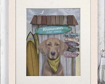 Weimaraner dog art - Weimaraner Surf Dog - Dog decor Weimaraner print Weim Nursery dog print Boyfriend dog gift Dog lover gift Dog owner art
