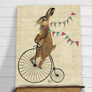 Rabbit art - Rabbit Penny Farthing - Rabbit wall art bunny illustration Bunny nursery art Rabbit poster Woodland Critter Art playroom