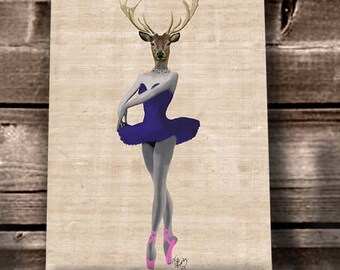 Woodland decor Ballet Deer Blue  - ballet print ballet art ballerina wall art girls nursery art for girls room woodland animal nursery print