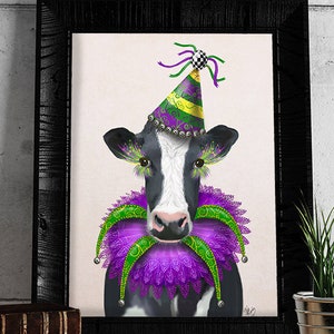 Mardi Gras Cow farmhouse chic mardi gras poster mardi gras decorations mardi gras decor mardi gras art funny cow print home decor wall decor