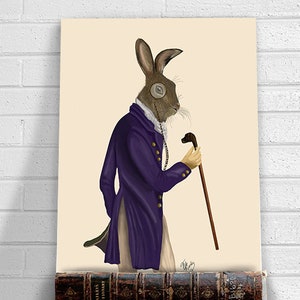 Hare Print - Hare in Purple Coat  - Hare picture Hare wall art Hare poster hare art print Rabbit decor Bunny wall decor Rabbit Print