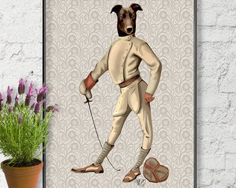 Greyhound Italian Art Print - Fencer Full - Italian Greyhound canvas print Italian Greyhound gifts greyhound picture funny dog picture stuff