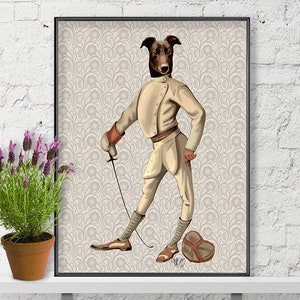 Greyhound Italian Art Print - Fencer Full - Italian Greyhound canvas print Italian Greyhound gifts greyhound picture funny dog picture stuff