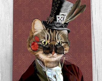 Cat in Top Hat  Phileas Feline Steampunk Cat, cat art print, cat illustration cat painting cat poster steampunk poster cat print picture