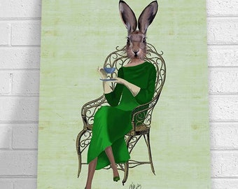 Lady Bella Taking Tea - Illustration Art Print rabbit Poster Rabbit Print Kids Room Decor Wall Decor Rabbit Decor home decor downtown abbey