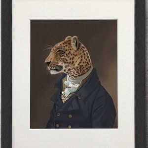 Leopard art decor - Leopard blue jacket - Leopard print Leopard wall art Safari animal painting Big cat art Gift for him Safari room decor