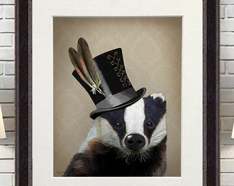 Badger lover gift european badger badger decor - Badger in Top Hat - badger gift badger painting badger illustration badger art badger print