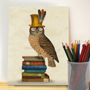 Bookworm gift - Owl on Books  gift for book lovers book nerd library print literary print teacher appreciation gift Nerdy gift geek nursery