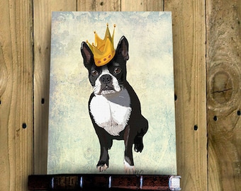 Boston Terrier Dog King  boston terrier print, dog gift, dog lover, picture painting dog illustration art picture dog poster drawing