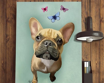 French Bulldog & Butterflies  French bulldog print, frenchie print french bulldog art poster, illustration, picture, painting, graphic