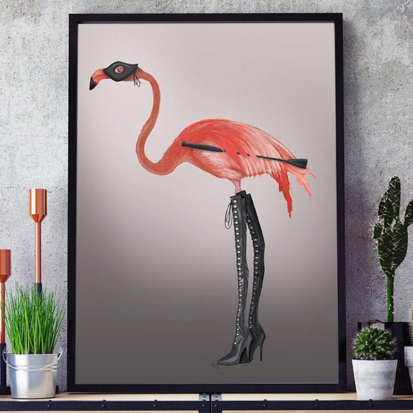 BDSM gift Kinky Boots - Pink Flamingo print flamingo wall art funny flamingo funny gift for friend dorm room decor unique gift for friend