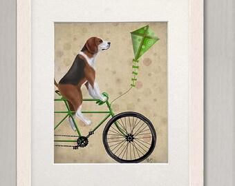 Beagle dog gift - Beagle on bicycle - Beagle print Beagle art Beagle gift Beagle mom Beagle lover Dog lover gift Pet gift Painting of dog