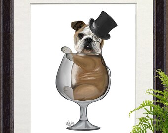 English Bulldog Gift Brandy Glass English Bulldog Print English Bulldog Art funny dog print pet lover gift for husband mens home bar decor