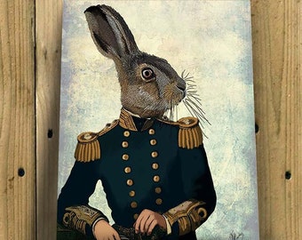 Lieutenant Hare Print  hare illustration hare art print military print military art military decor Rabbit art Rabbit Print Rabbit decor gift