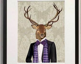 Deer print Portrait of Deer in Evening Suit Deer tuxedo Groomsman gift Wedding gift idea geek groomsmen gift hunting decor ski lodge decor