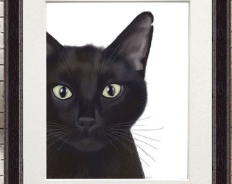 Black Cat Portrait Black Cat Art Print - Gus - Black Cat Wall art cat wall decor cat painting gift for cat lover gift black cat poster