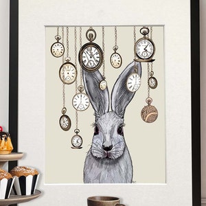 Alice in Wonderland Print - Rabbit Time - white rabbit alice in wonderland decor rabbit art rabbit print rabbit painting rabbit wall art