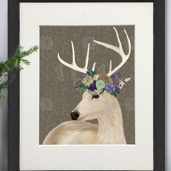 Deer painting, elk print, stag wall art, Woodland deer art, woodland animal, deer illustration, big canvas prints - Deer bohemian 1 portrait