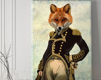 Fox canvas Art Print Admiral Fox Full, canvas wall art large canvas print Military fox military decor steampunk fox print steampunk print