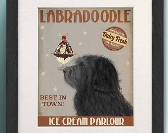 Labradoodle black Ice Cream Dog Dog canvas Labradoodle poster Labradoodle decor Dog lover gift Labradoodle print Dog painting Dog poster