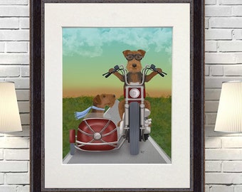 Airedale decor - Airedale chopper and sidecar - Airedale terrier Airedale print Airedale wall art Pet lover gift Dog art Boyfriend dog gift