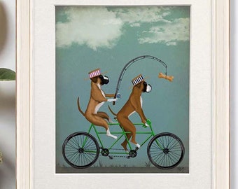 Boxer on tandem - Funny gift dad Boxer print Dad fishing gift Funny print Tandem bike Cycling gift Funny gift for boys Funny gift husband