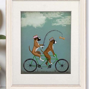 Boxer on tandem Funny gift dad Boxer print Dad fishing gift Funny print Tandem bike Cycling gift Funny gift for boys Funny gift husband image 1
