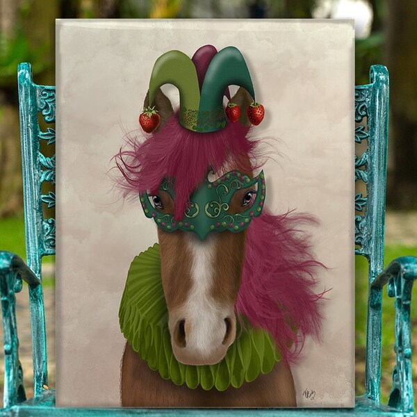 Whimsical horse print, Print of a horse dressed in jester clothes for children room or circus nursery decor, Art print on canvas or framed