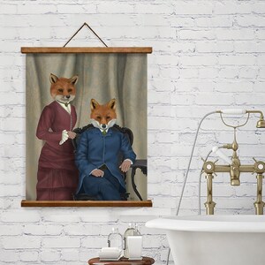 Vintage decor - Fox couple edwardians - Cute gift for couple Wedding gift ideas Gift for husband Gift for wife Canvas wall art Mr and mrs