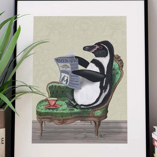 Penguin print - Penguin Newspaper - penguin nursery art penguin gift penguin decor penguin picture penguin illustration penguin poster