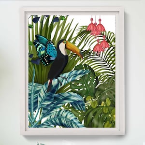 Toucan Print - Toucan in Tropical Forest - Bird print Toucan decor tropical bird art tropical wall art tropical decor jungle theme