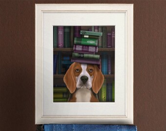 Beagle dog gift - Beagle with books - Beagle print  Beagle art Beagle mom Gift for vet Dog poster print Boyfriend dog gift Dog lover gift